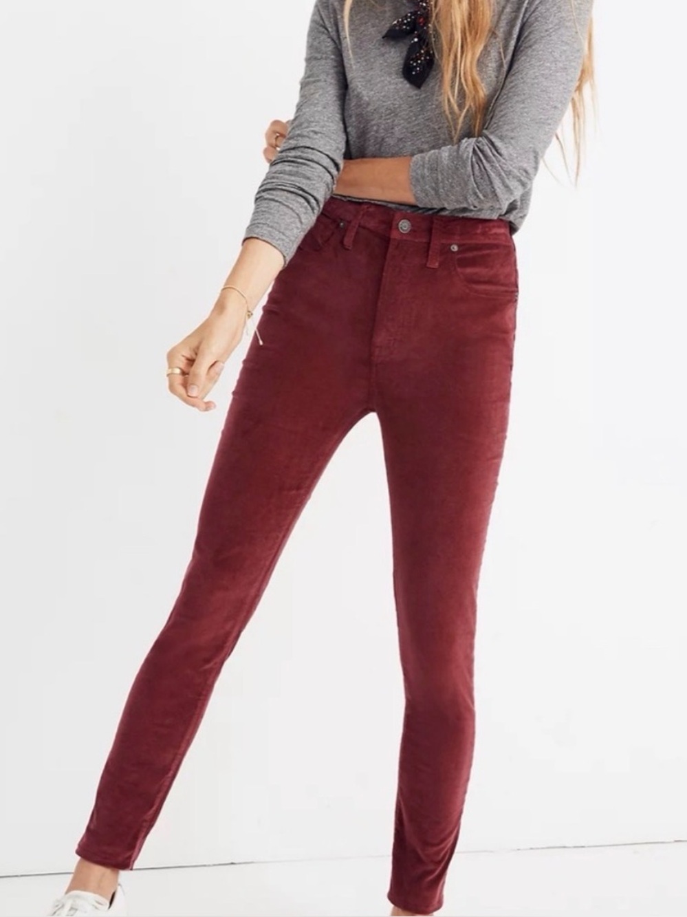 Madewell Skinny Stretch Velvet skinny pants rose 28 High-Rise 10"